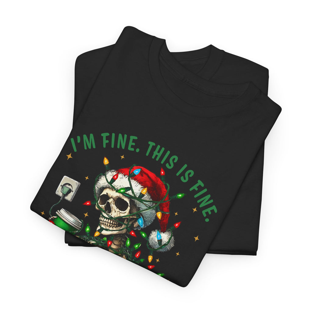 Funny Christmas Skeleton Tee - 'I'm Fine, This is Fine' Holiday T-Shirt