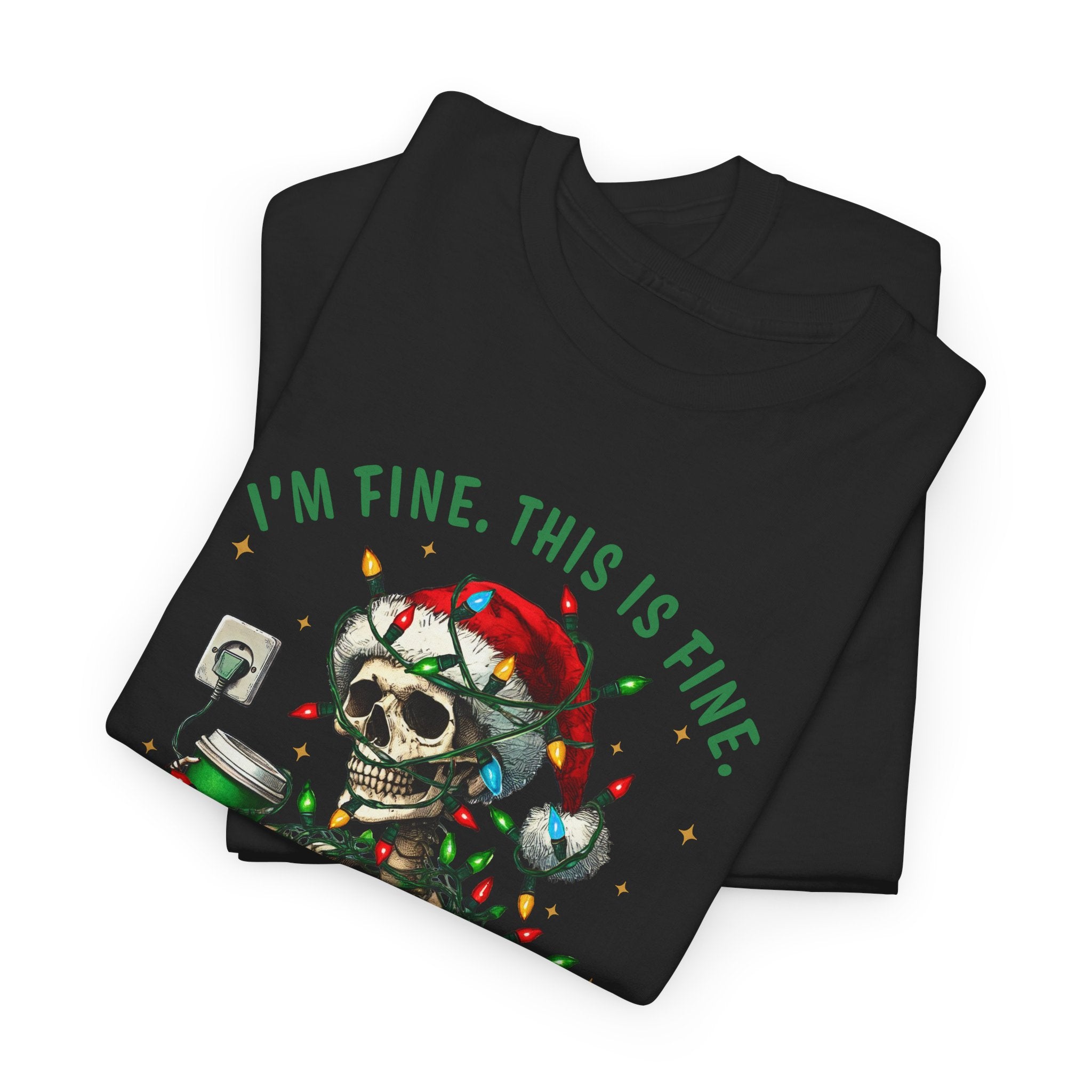 Funny Christmas Skeleton Tee - 'I'm Fine, This is Fine' Holiday T-Shirt