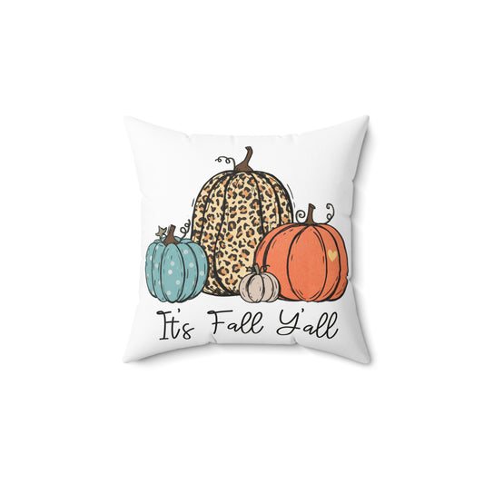 Fall Pumpkin Pillow — "It's Fall Y'all" Decorative Square Throw Pillow