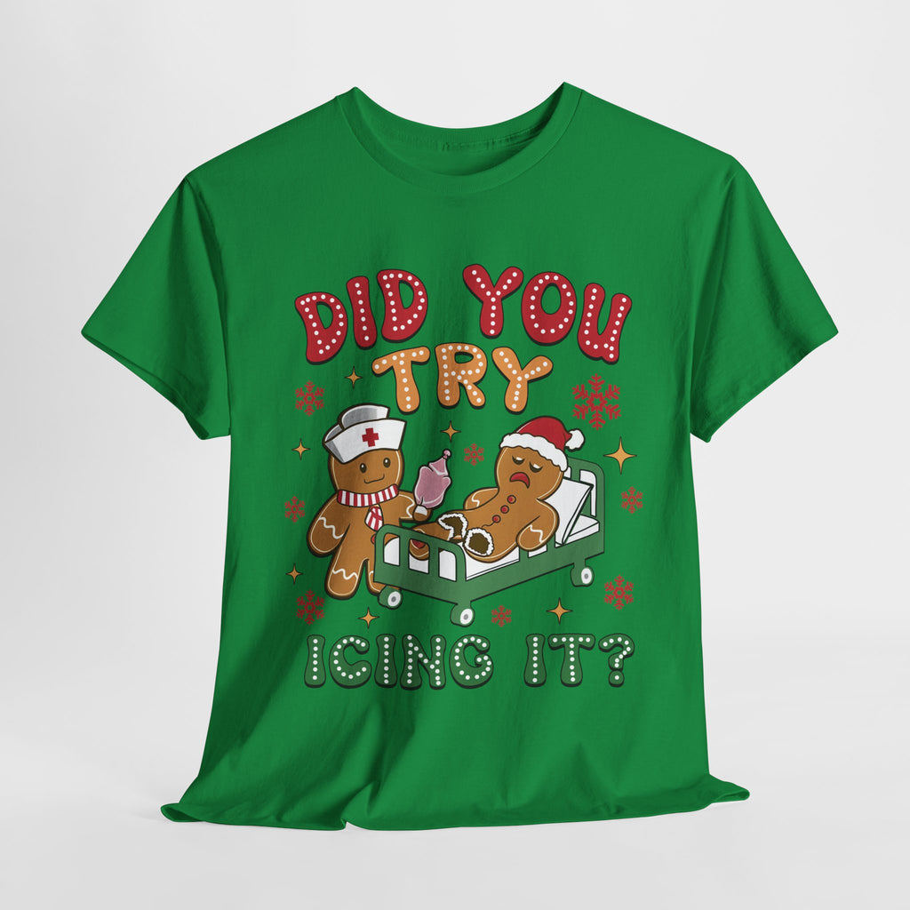 Playful Holiday Heavy Cotton Tee - 'Did You Try Icing It?'