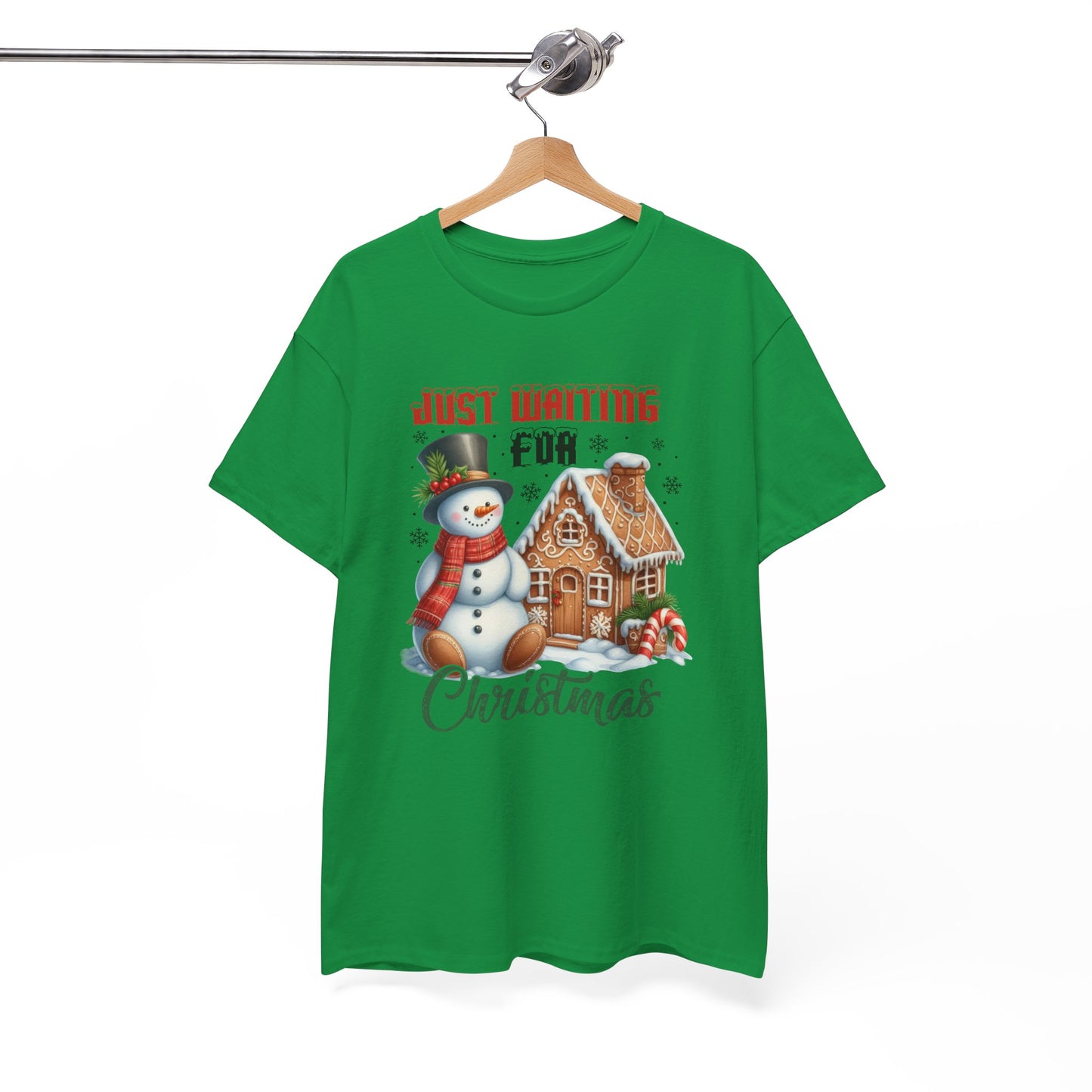 Christmas Snowman Heavy Cotton Tee - 'Just Waiting for Christmas'