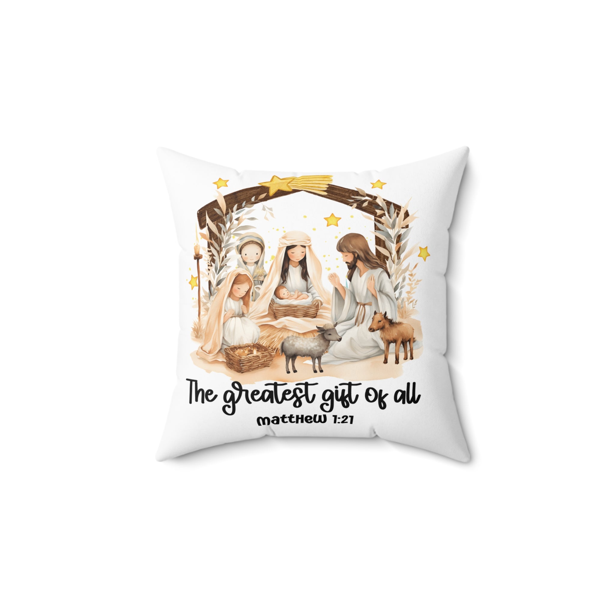The Greatest Gift of All Nativity Square Pillow | Cozy Christmas Decor