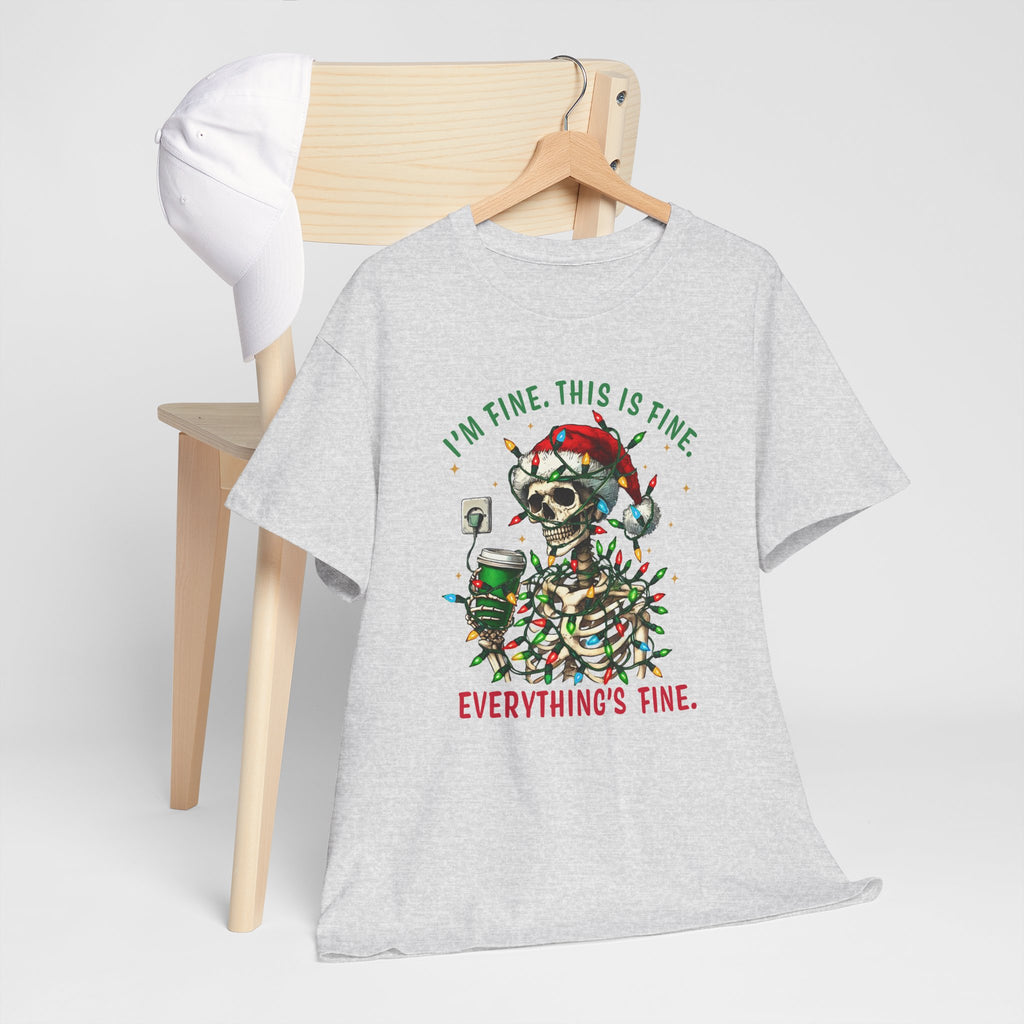 Funny Christmas Skeleton Tee - 'I'm Fine, This is Fine' Holiday T-Shirt