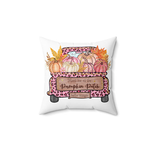 Autumn Pumpkin Patch Truck Pillow — Pink Leopard Fall Decorative Throw Pillow