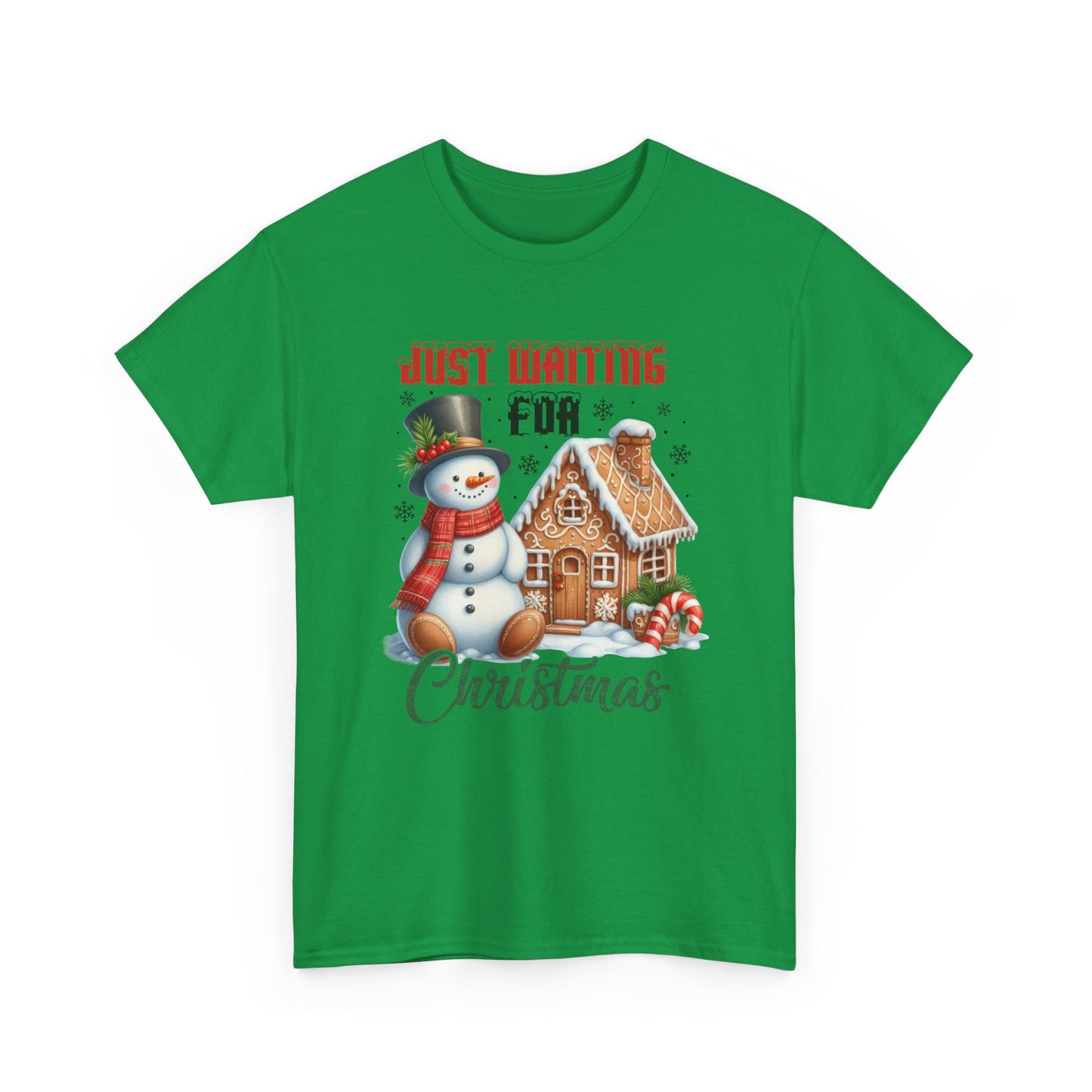 Christmas Snowman Heavy Cotton Tee - 'Just Waiting for Christmas'