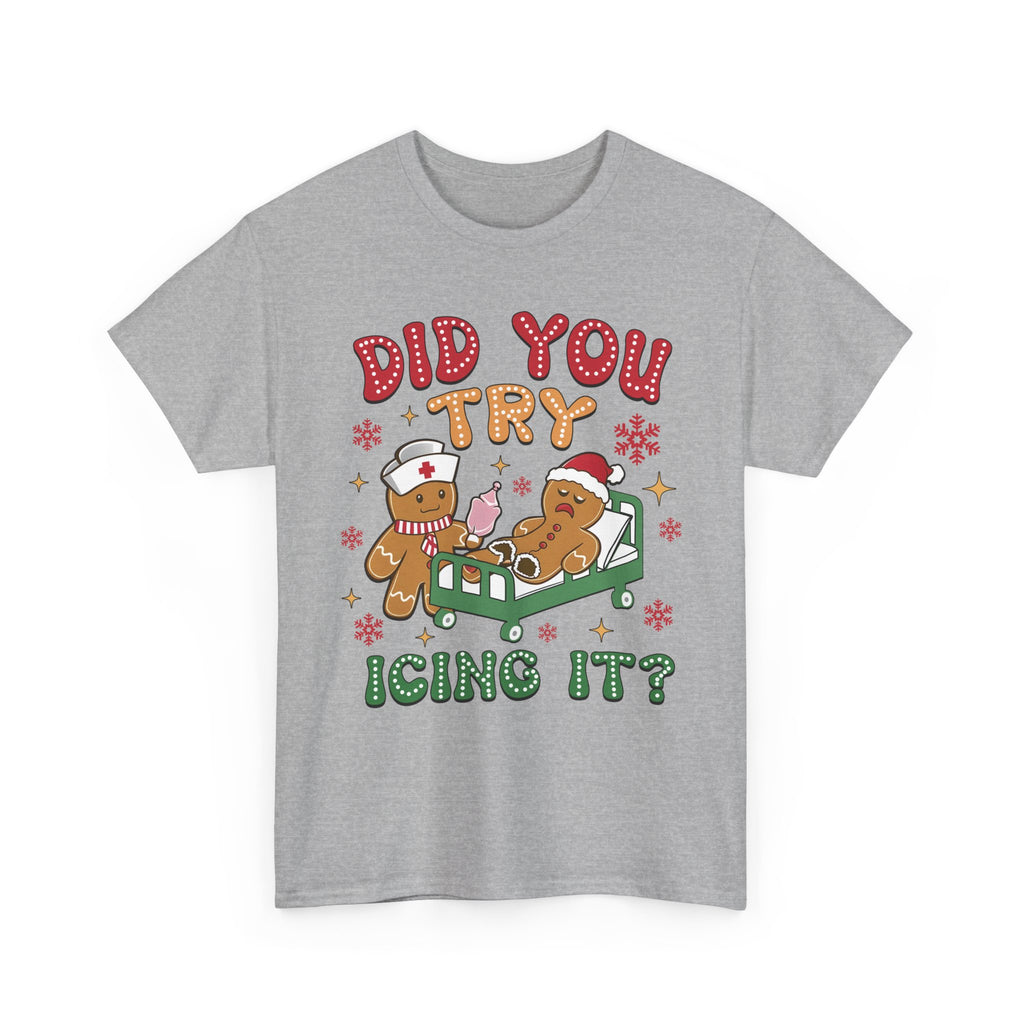 Playful Holiday Heavy Cotton Tee - 'Did You Try Icing It?'