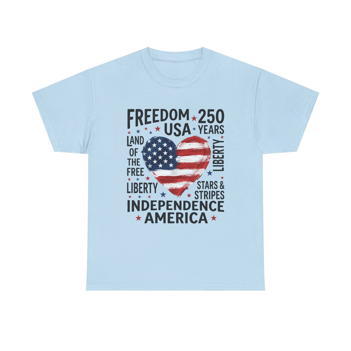 Independence America T-Shirt – Freedom 250 USA Heart Flag Design