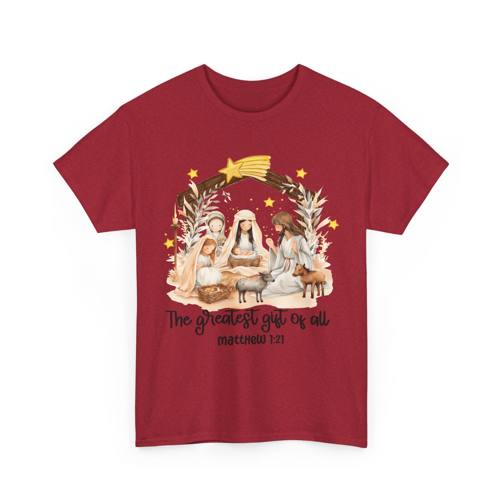 The Greatest Gift of All Heavy Cotton Tee - Christmas Nativity Design