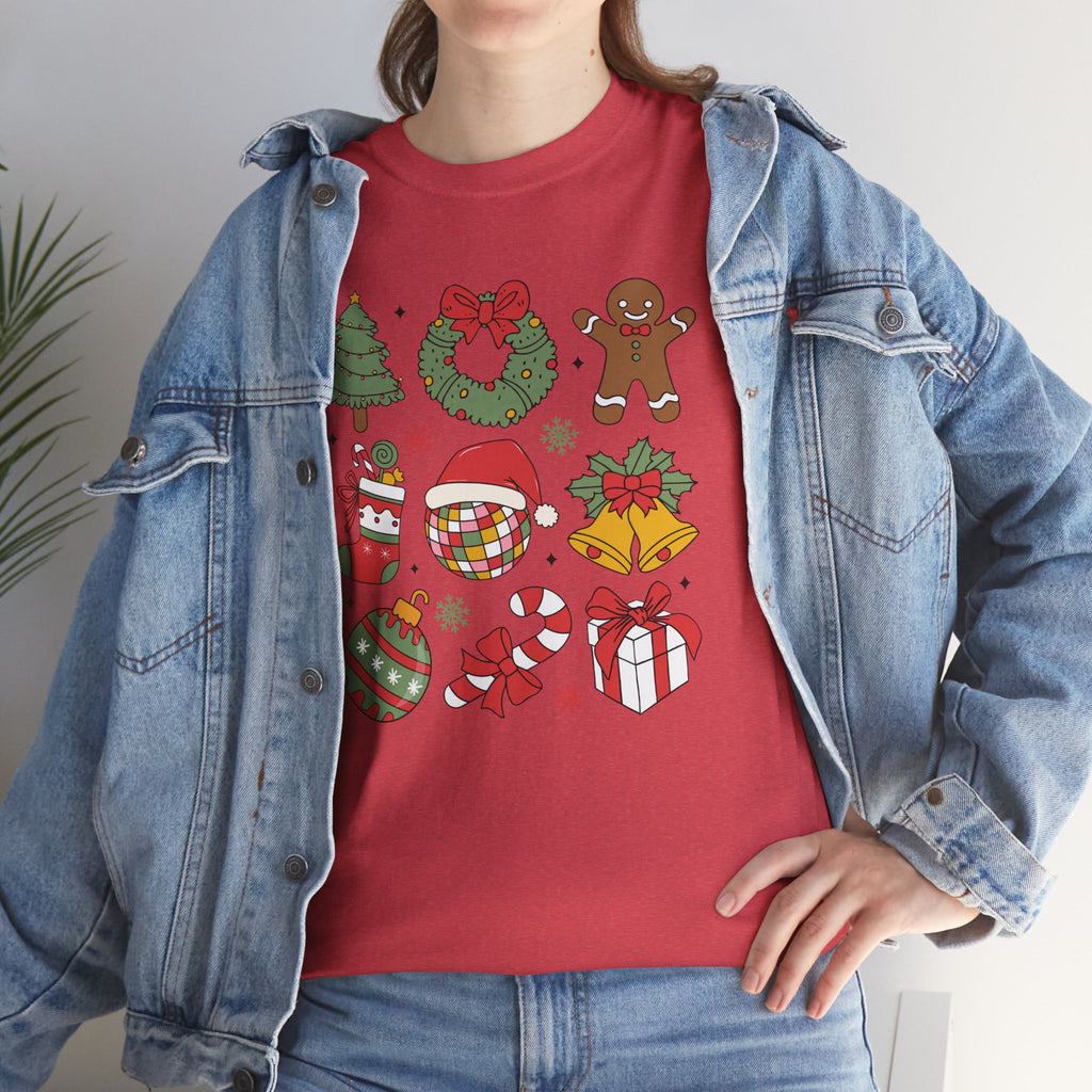 Festive Holiday Heavy Cotton Tee - Christmas Cheer Design
