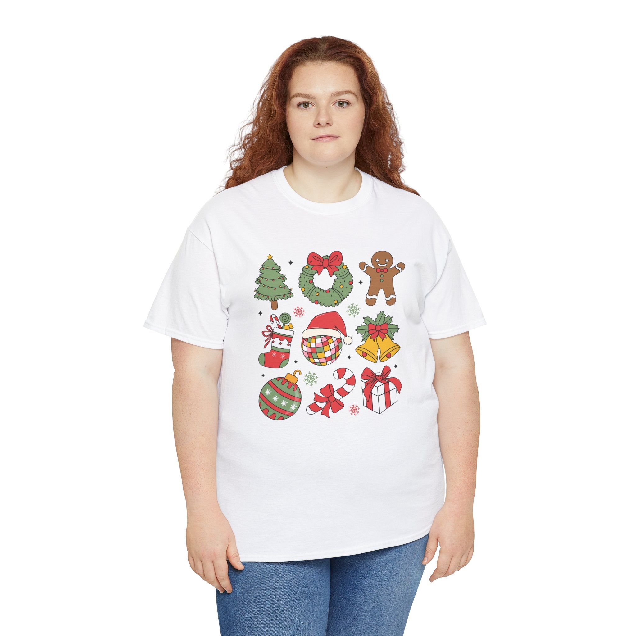 Festive Holiday Heavy Cotton Tee - Christmas Cheer Design