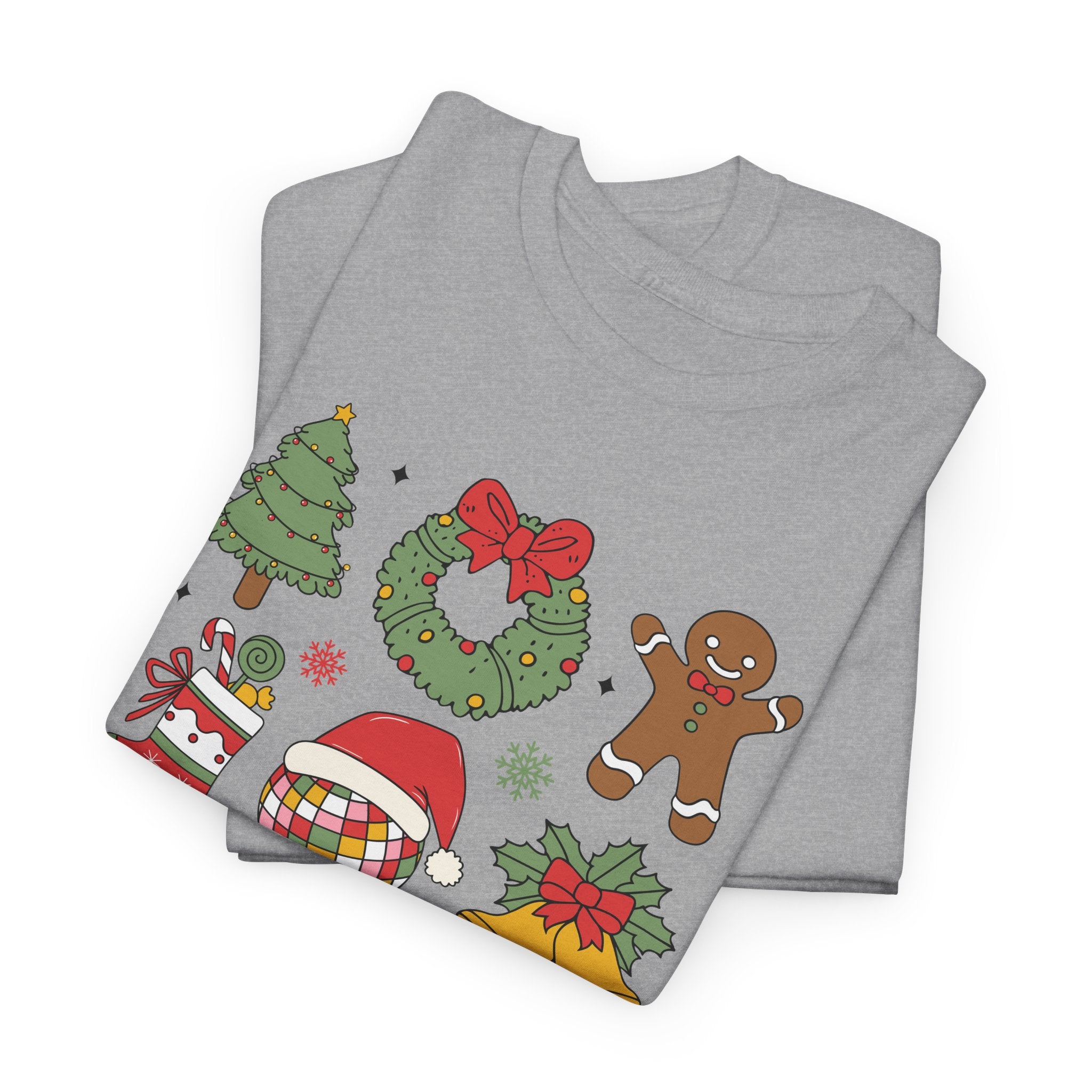 Festive Holiday Heavy Cotton Tee - Christmas Cheer Design
