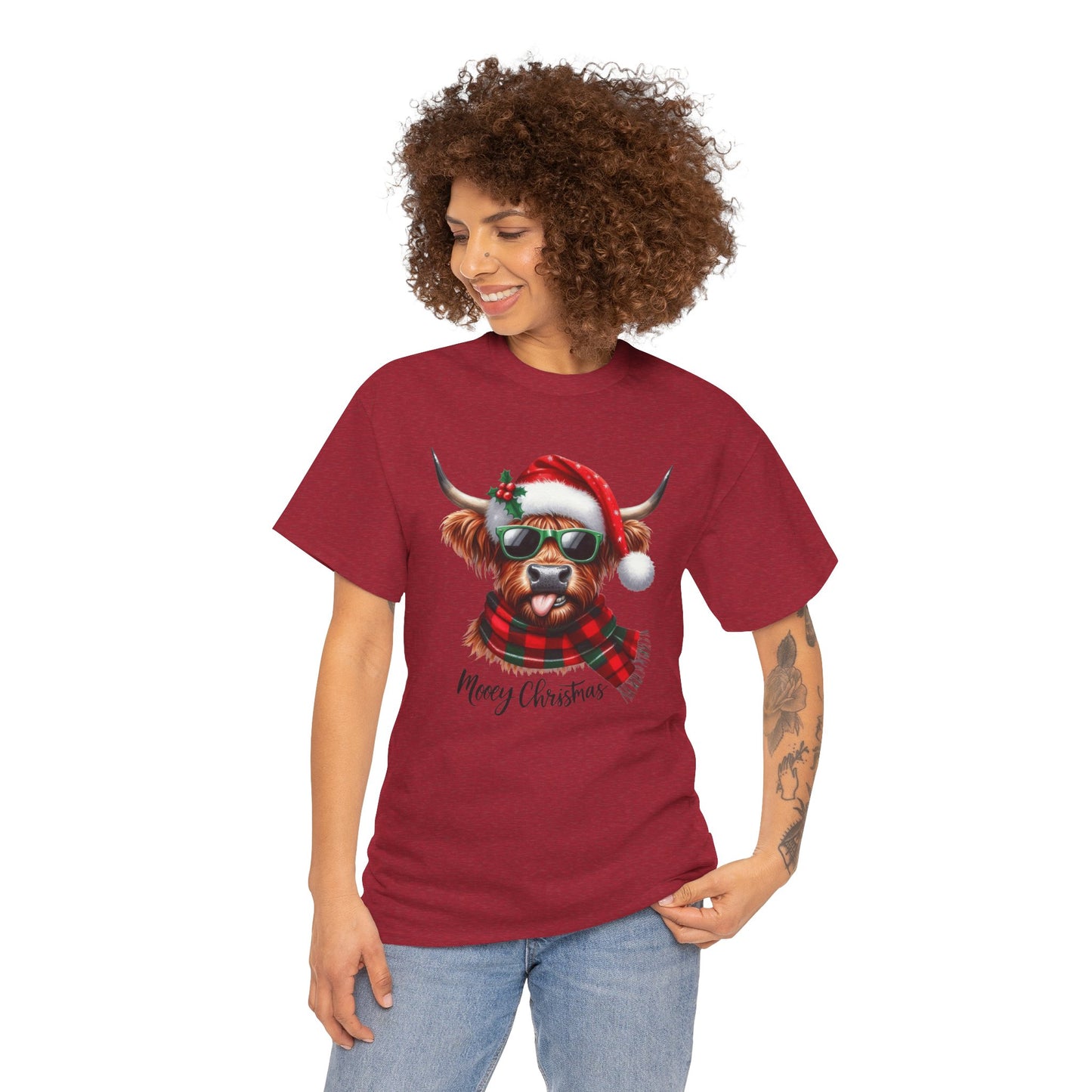 Merry Christmas Highland Cow Tee - Heavy Cotton Shirt