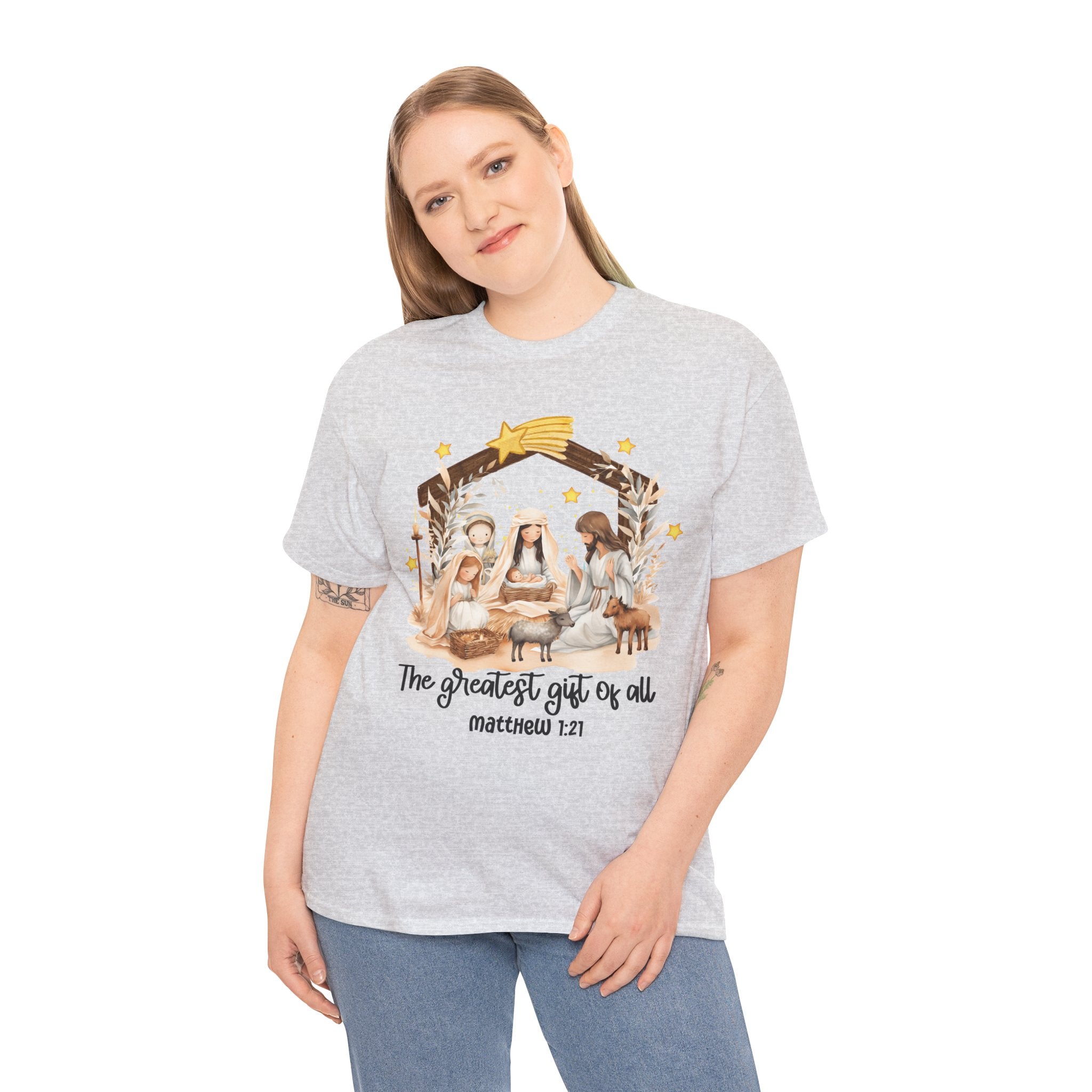 The Greatest Gift of All Heavy Cotton Tee - Christmas Nativity Design