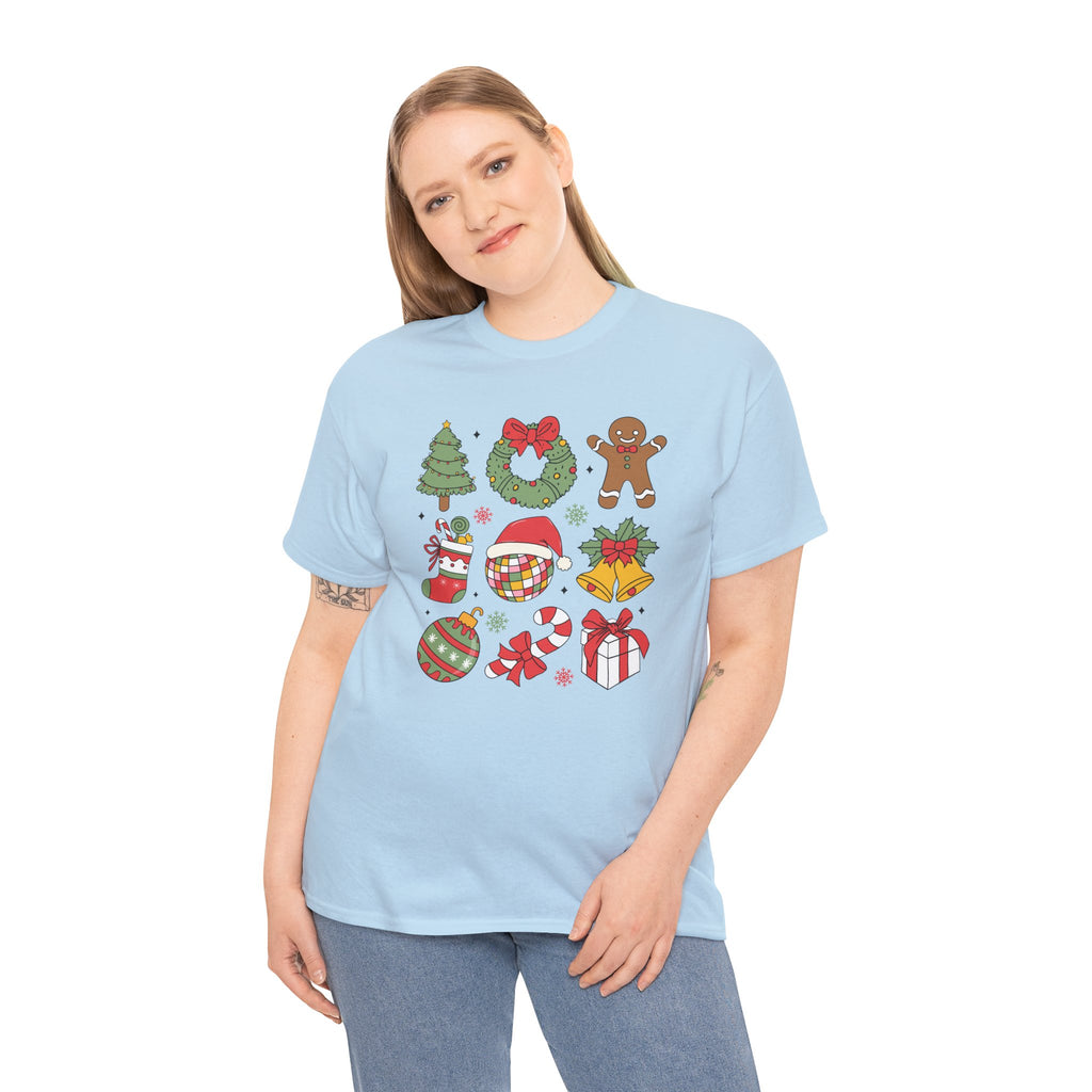 Festive Holiday Heavy Cotton Tee - Christmas Cheer Design