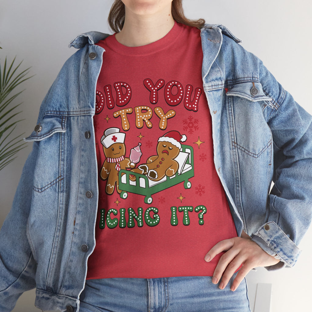 Playful Holiday Heavy Cotton Tee - 'Did You Try Icing It?'