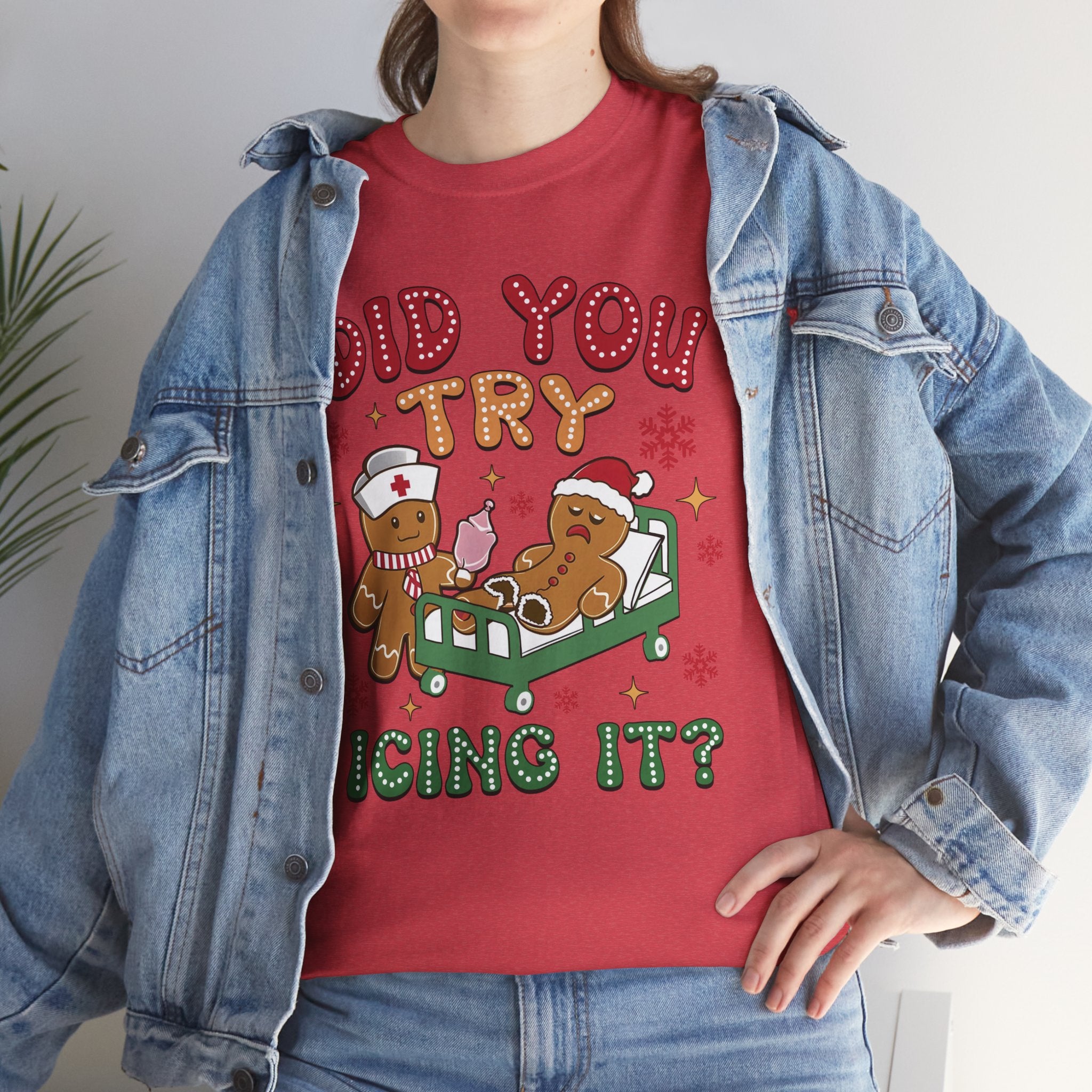 Playful Holiday Heavy Cotton Tee - 'Did You Try Icing It?'