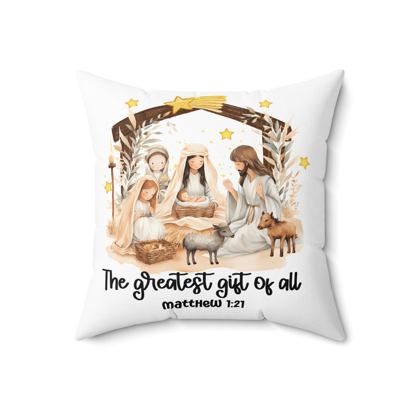 The Greatest Gift of All Nativity Square Pillow | Cozy Christmas Decor