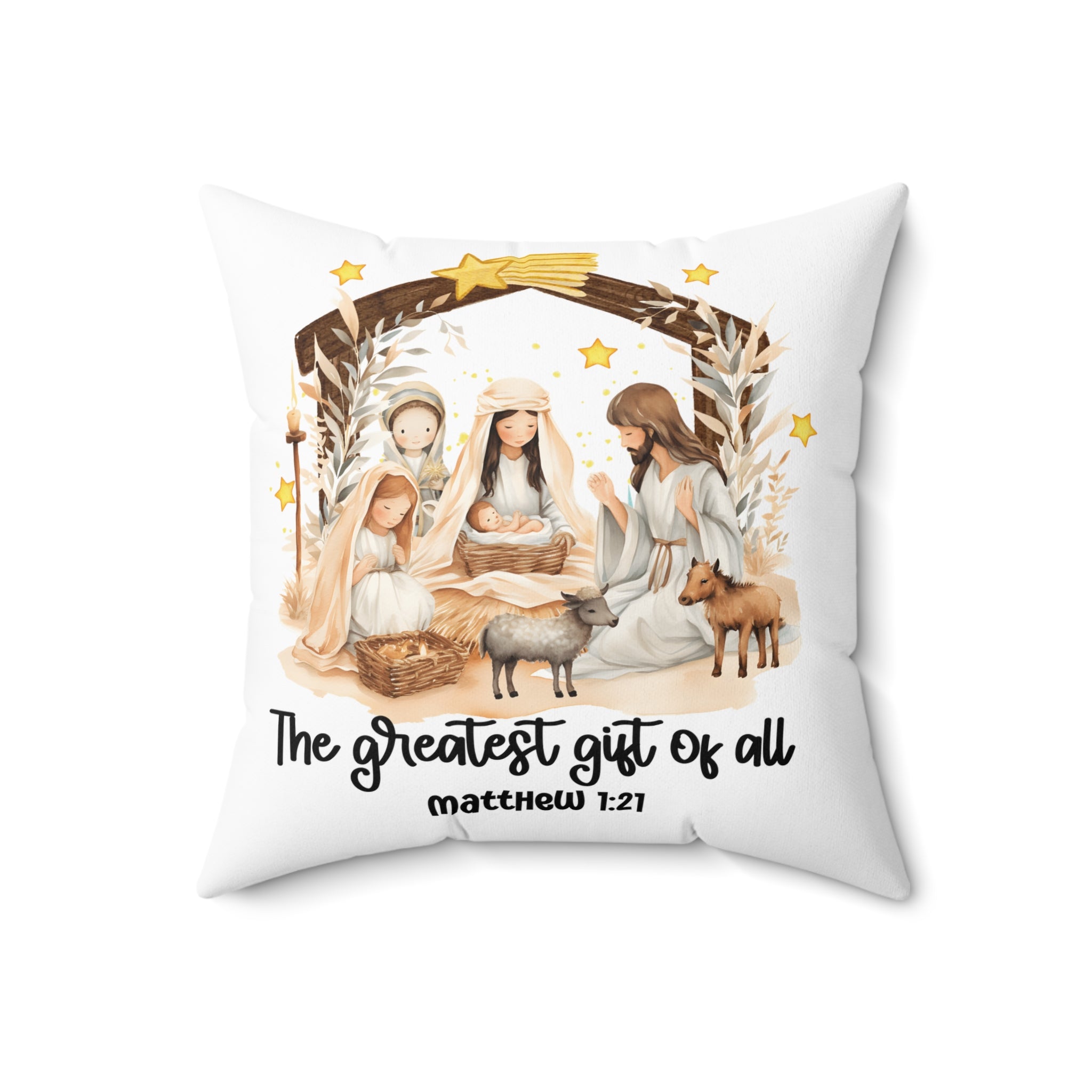 The Greatest Gift of All Nativity Square Pillow | Cozy Christmas Decor