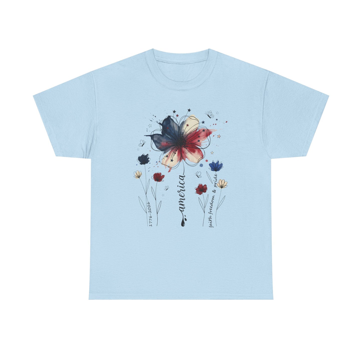Patriotic Watercolor Butterfly T‑Shirt — America Floral Tee