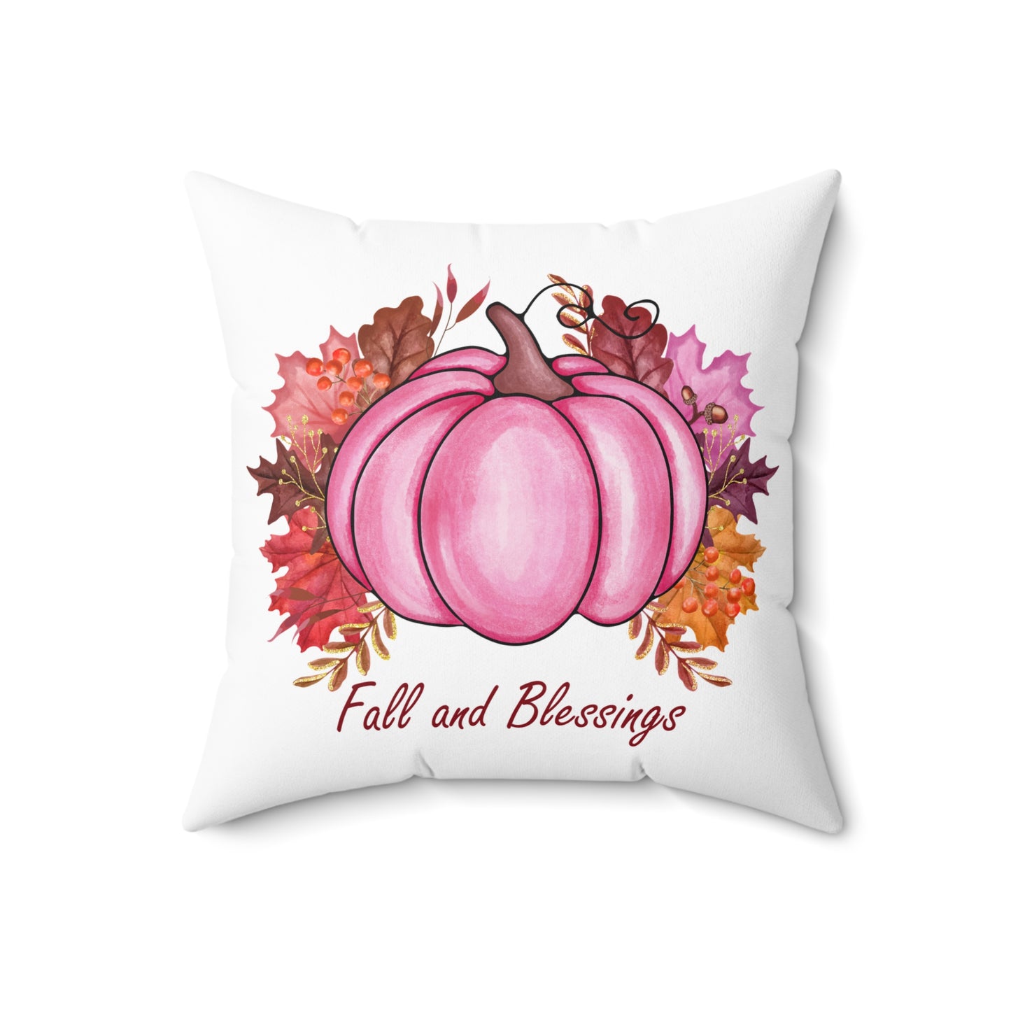 Fall and Blessings Pink Pumpkin Decorative Pillow