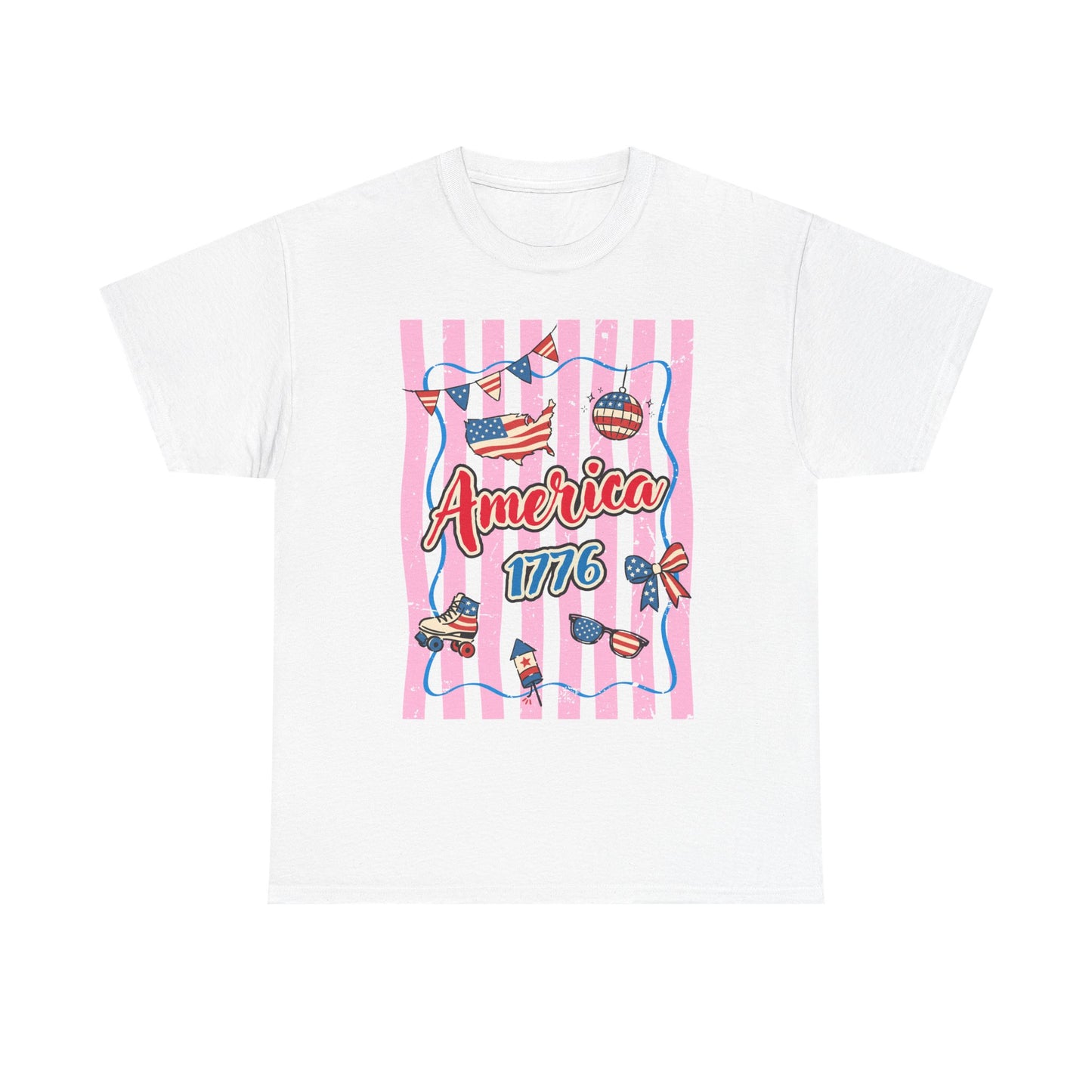 America 1776 Pink Stripe Patriotic Tee