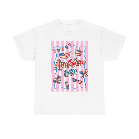America 1776 Pink Stripe Patriotic Tee