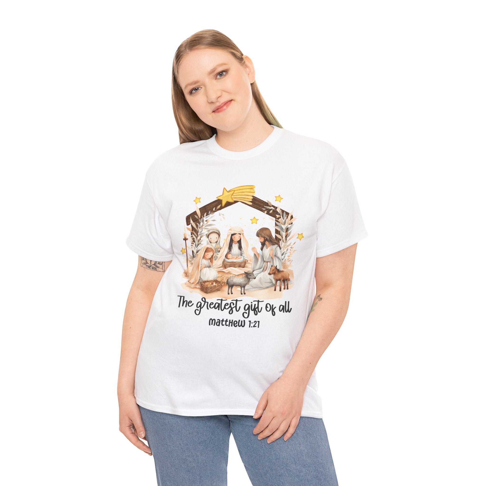 The Greatest Gift of All Heavy Cotton Tee - Christmas Nativity Design