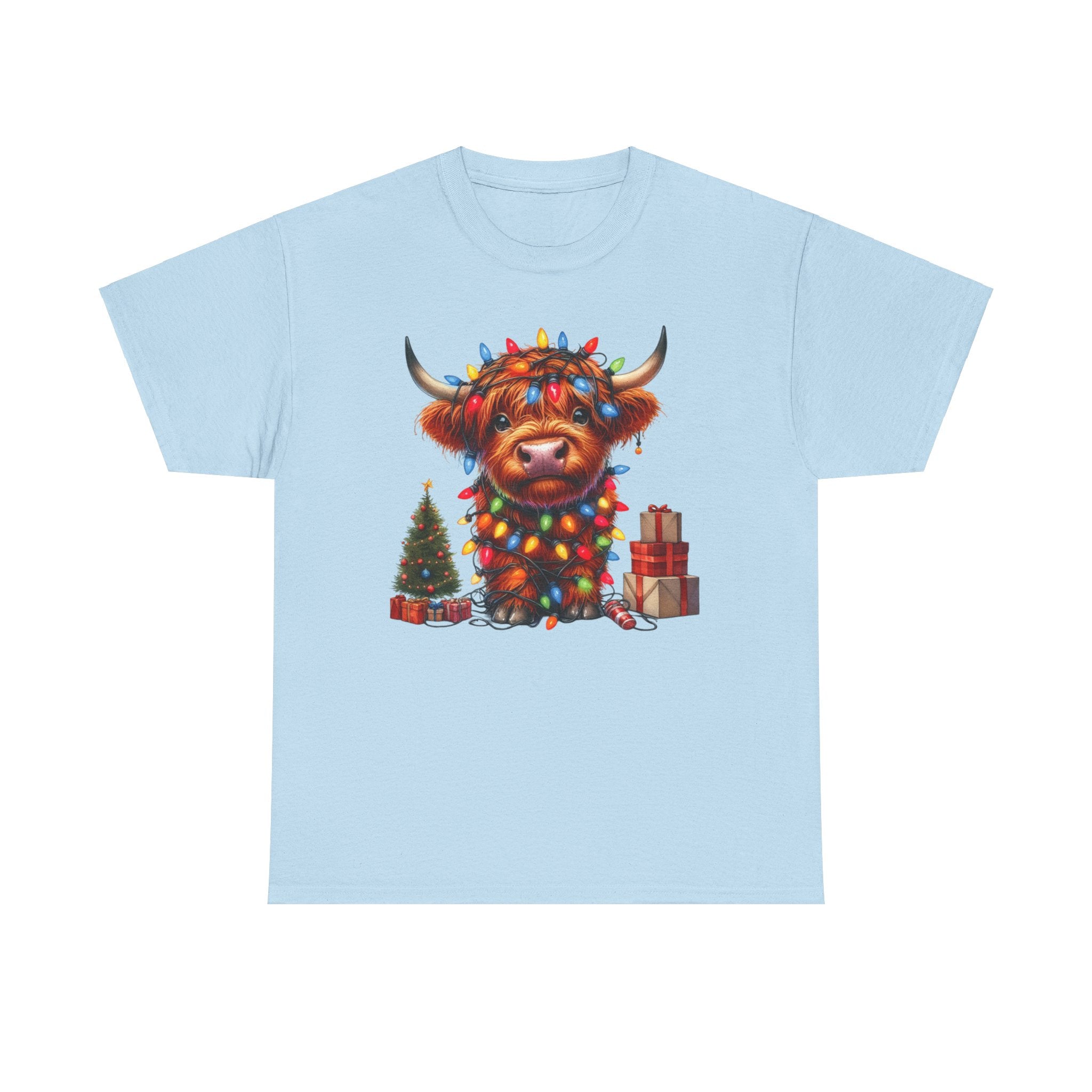 Festive Highland Cow Heavy Cotton Tee - Holiday Cheer