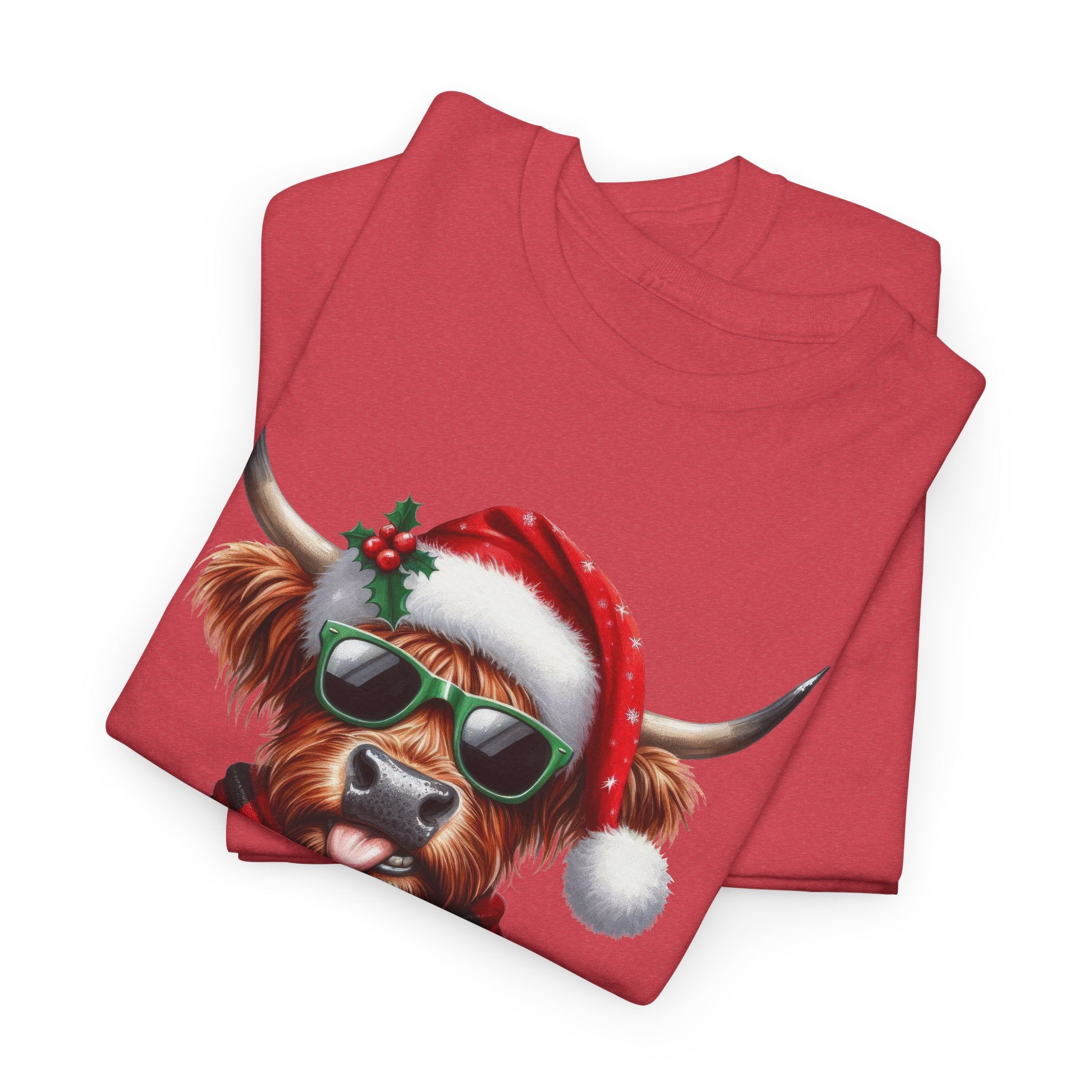 Merry Christmas Highland Cow Tee - Heavy Cotton Shirt