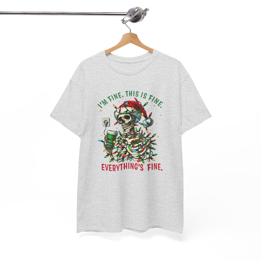Funny Christmas Skeleton Tee - 'I'm Fine, This is Fine' Holiday T-Shirt