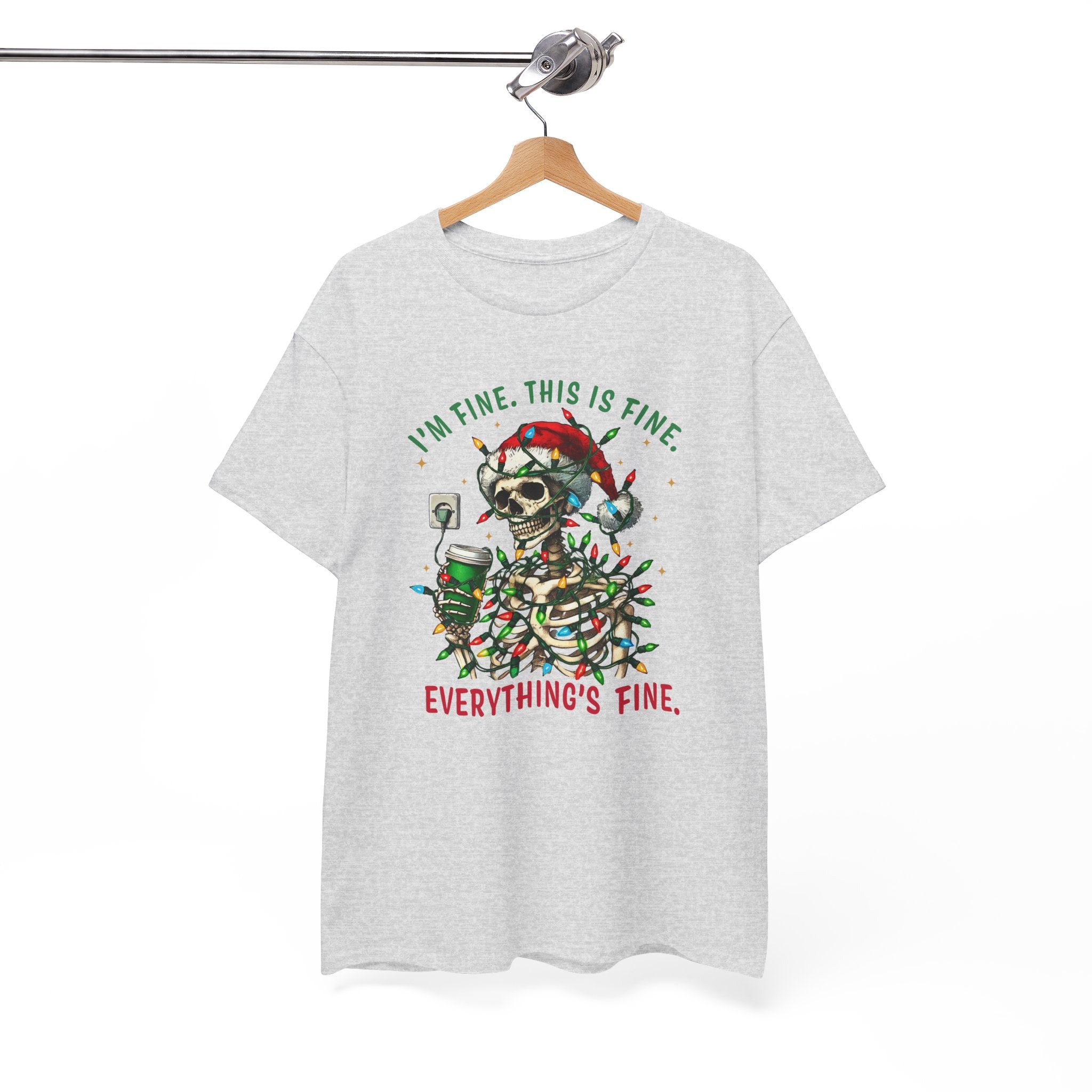 Funny Christmas Skeleton Tee - 'I'm Fine, This is Fine' Holiday T-Shirt
