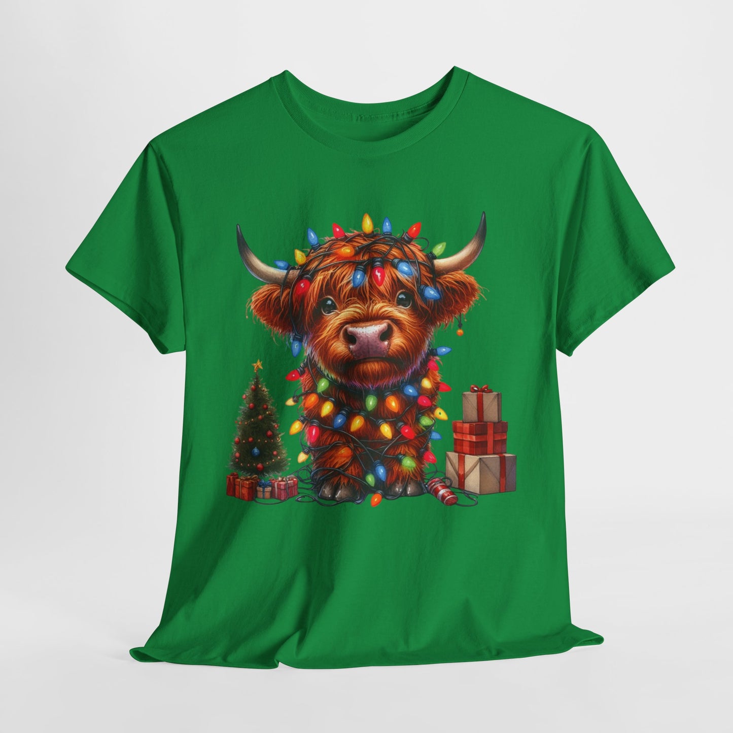 Festive Highland Cow Heavy Cotton Tee - Holiday Cheer