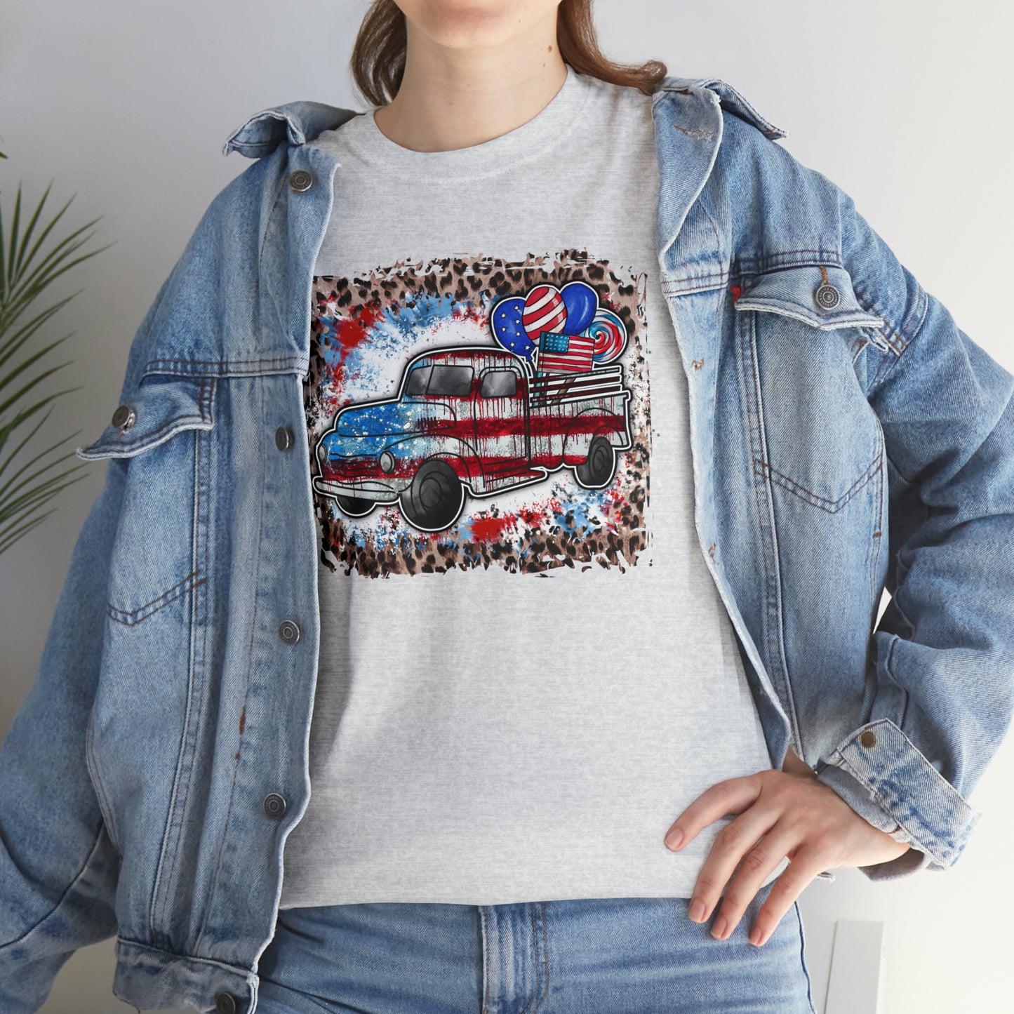 USA Farm Truck Patriotic Heavy Cotton Tee