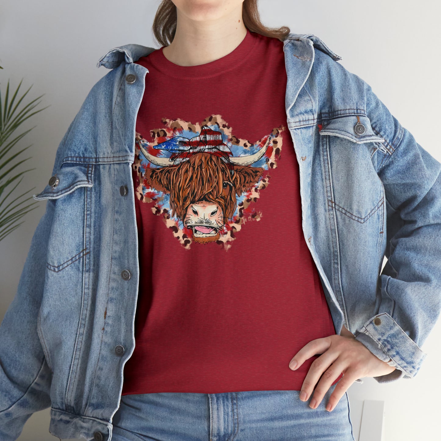 USA Highland Cow Patriotic Heavy Cotton Tee