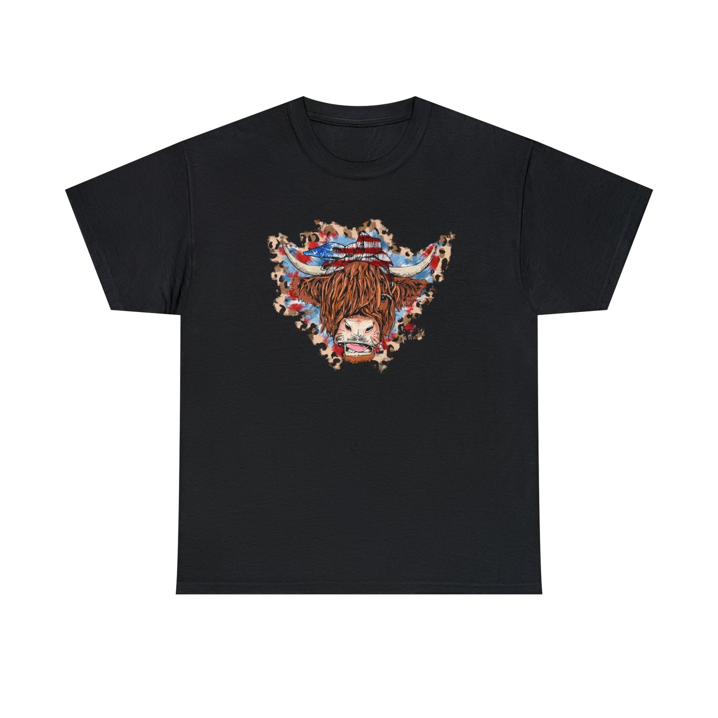 USA Highland Cow Patriotic Heavy Cotton Tee