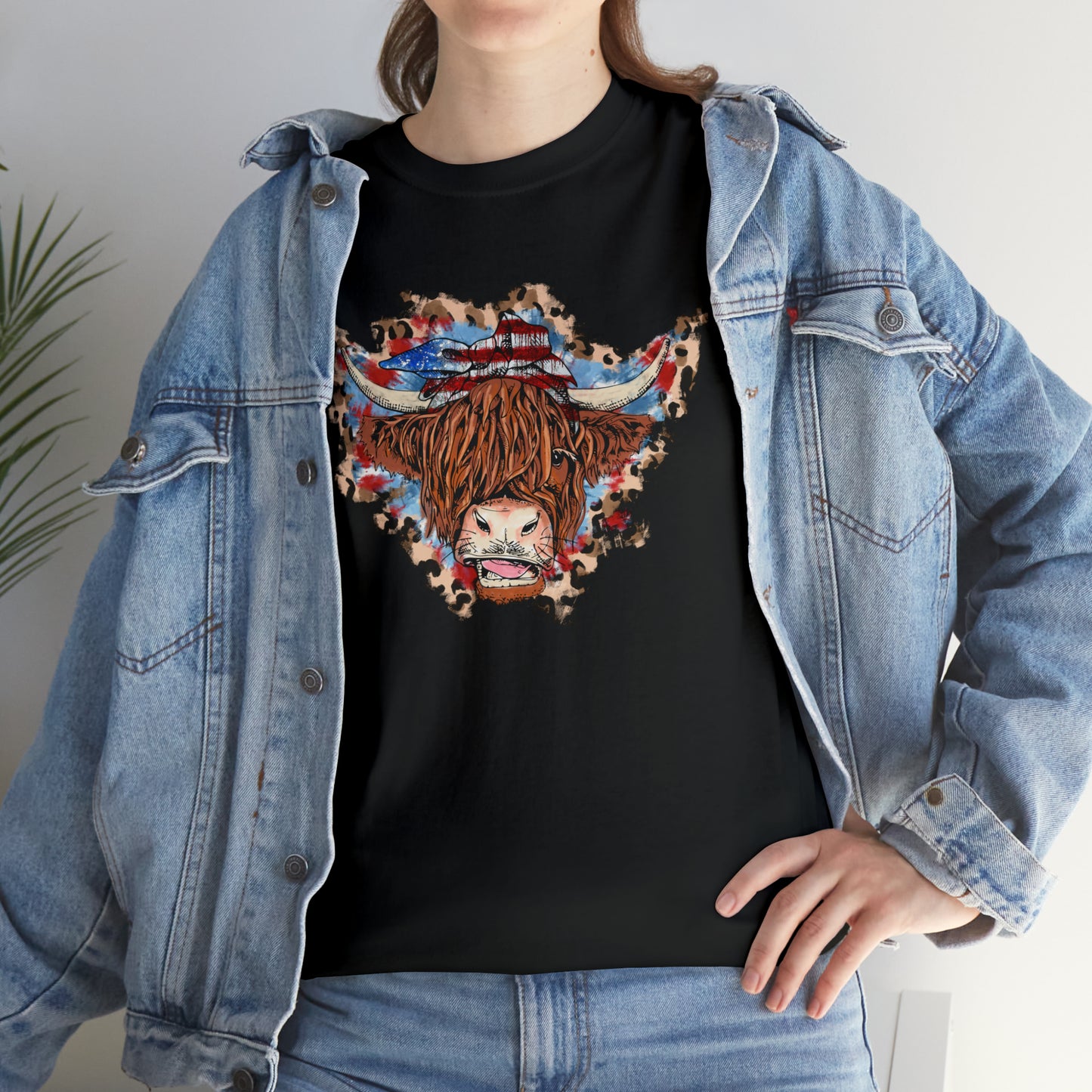 USA Highland Cow Patriotic Heavy Cotton Tee