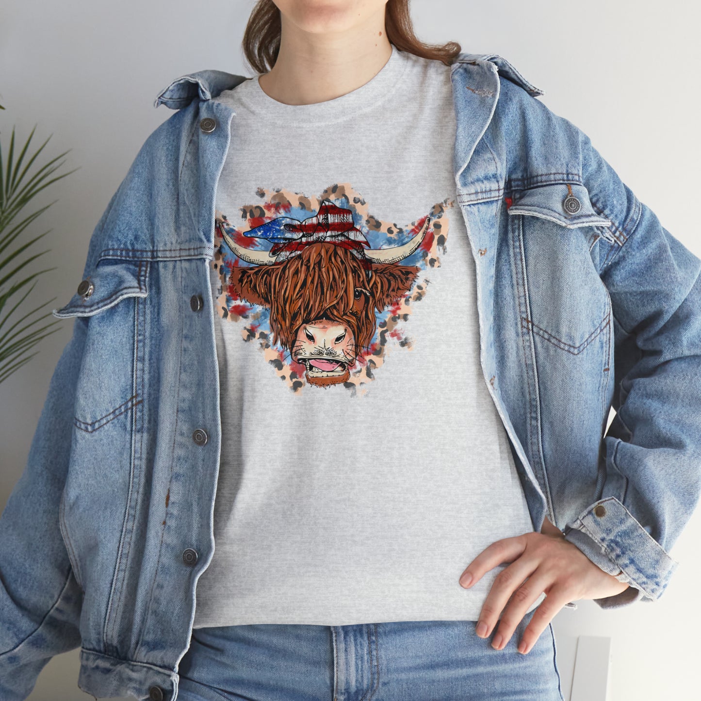 USA Highland Cow Patriotic Heavy Cotton Tee