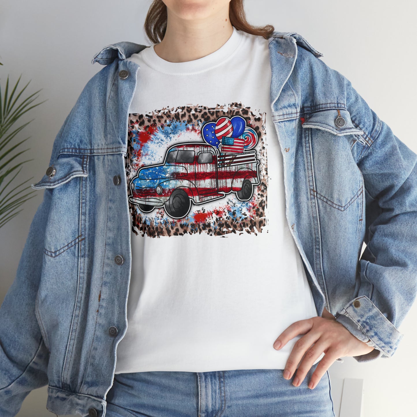 USA Farm Truck Patriotic Heavy Cotton Tee