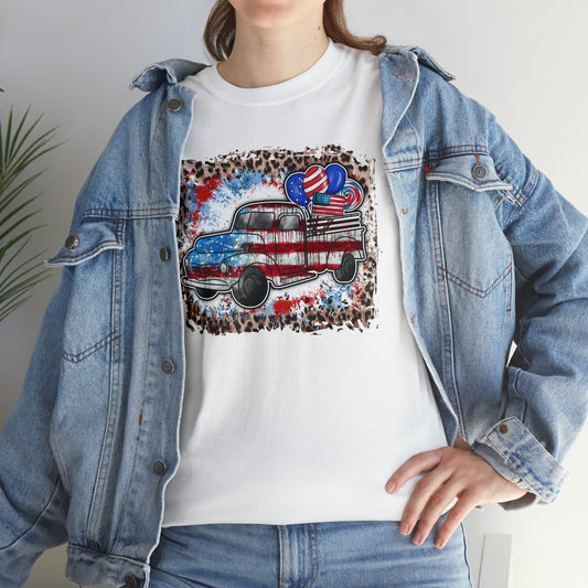 USA Farm Truck Patriotic Heavy Cotton Tee