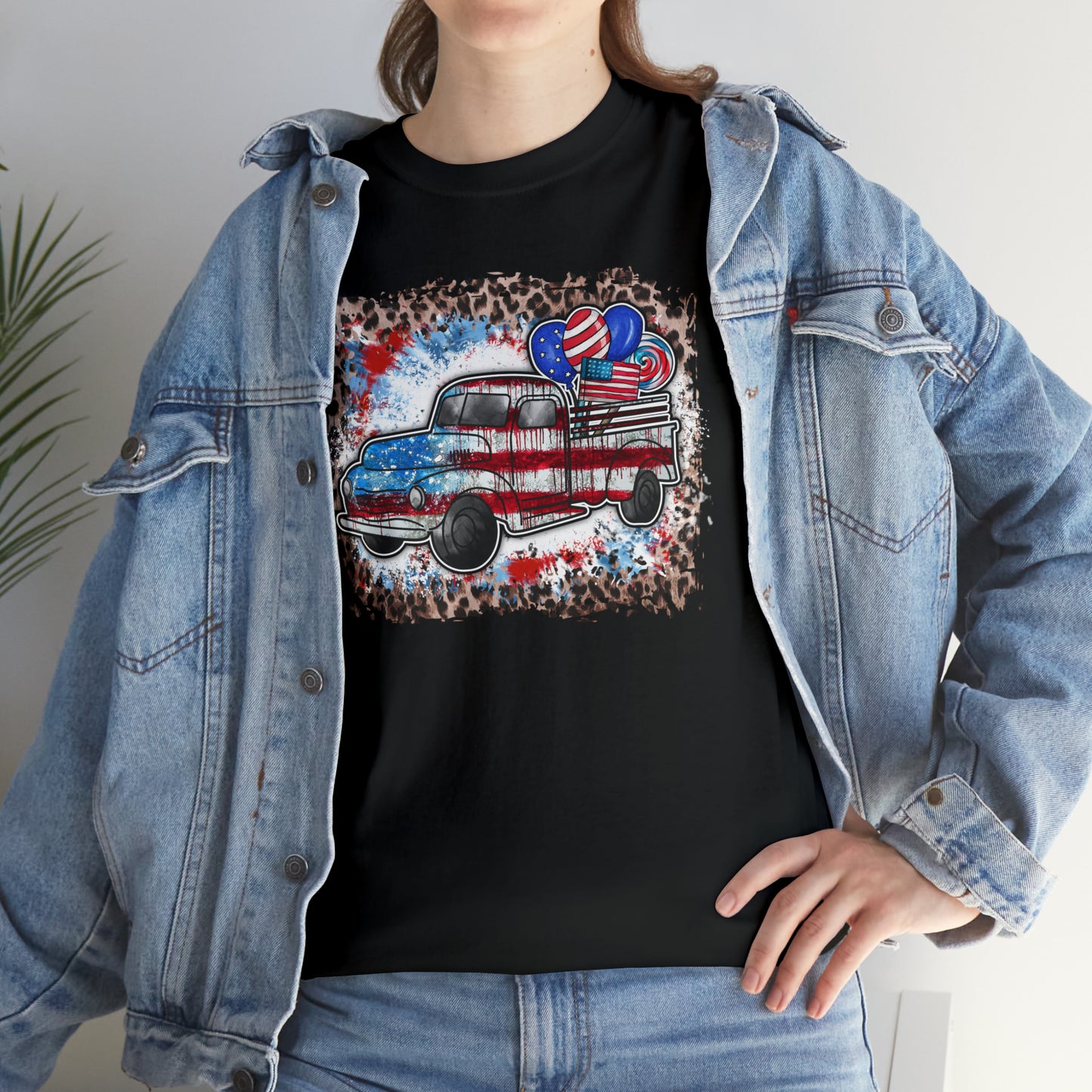 USA Farm Truck Patriotic Heavy Cotton Tee