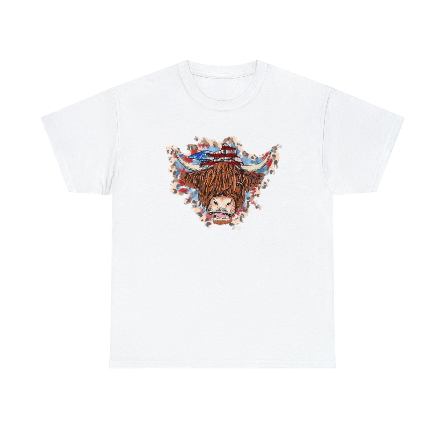 USA Highland Cow Patriotic Heavy Cotton Tee