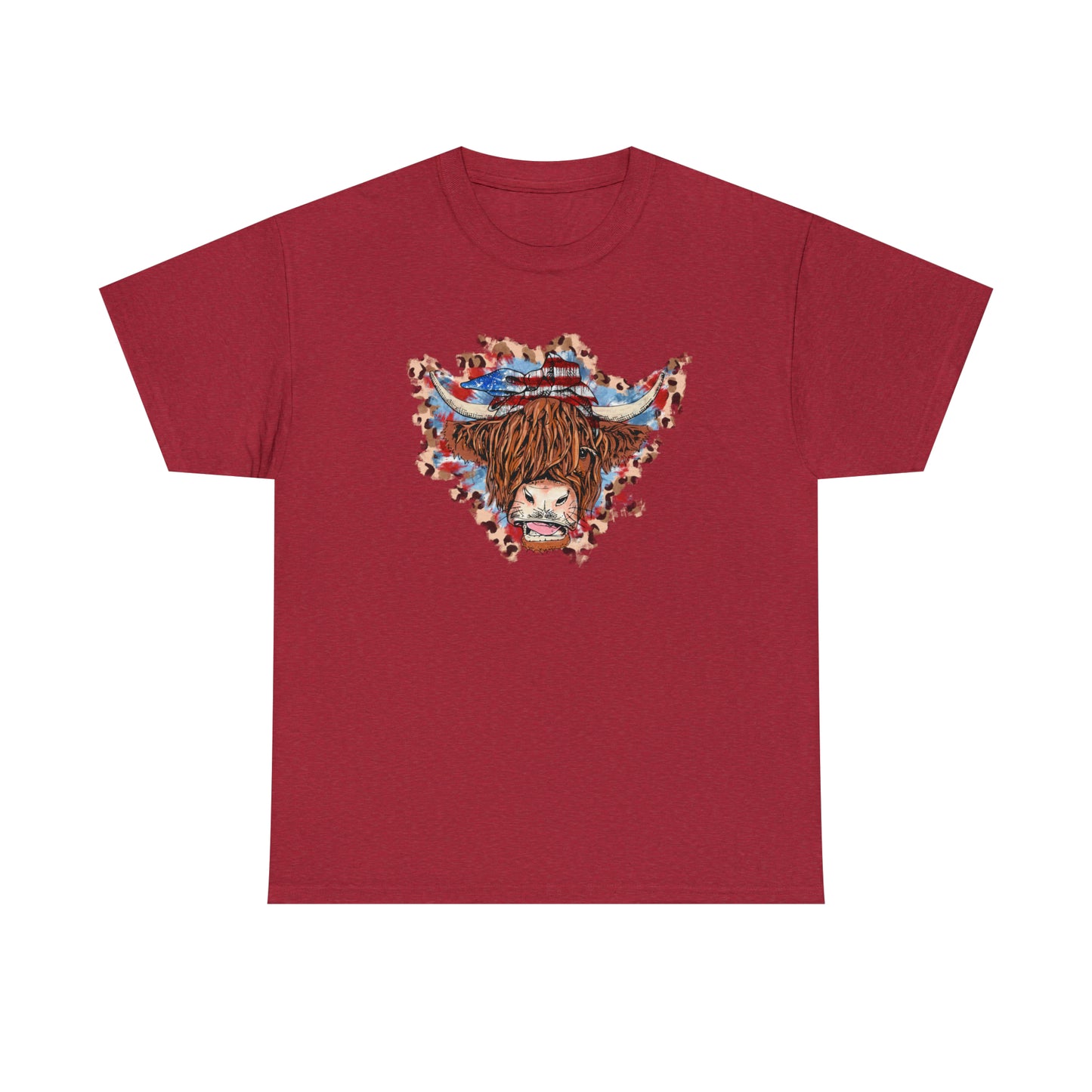 USA Highland Cow Patriotic Heavy Cotton Tee