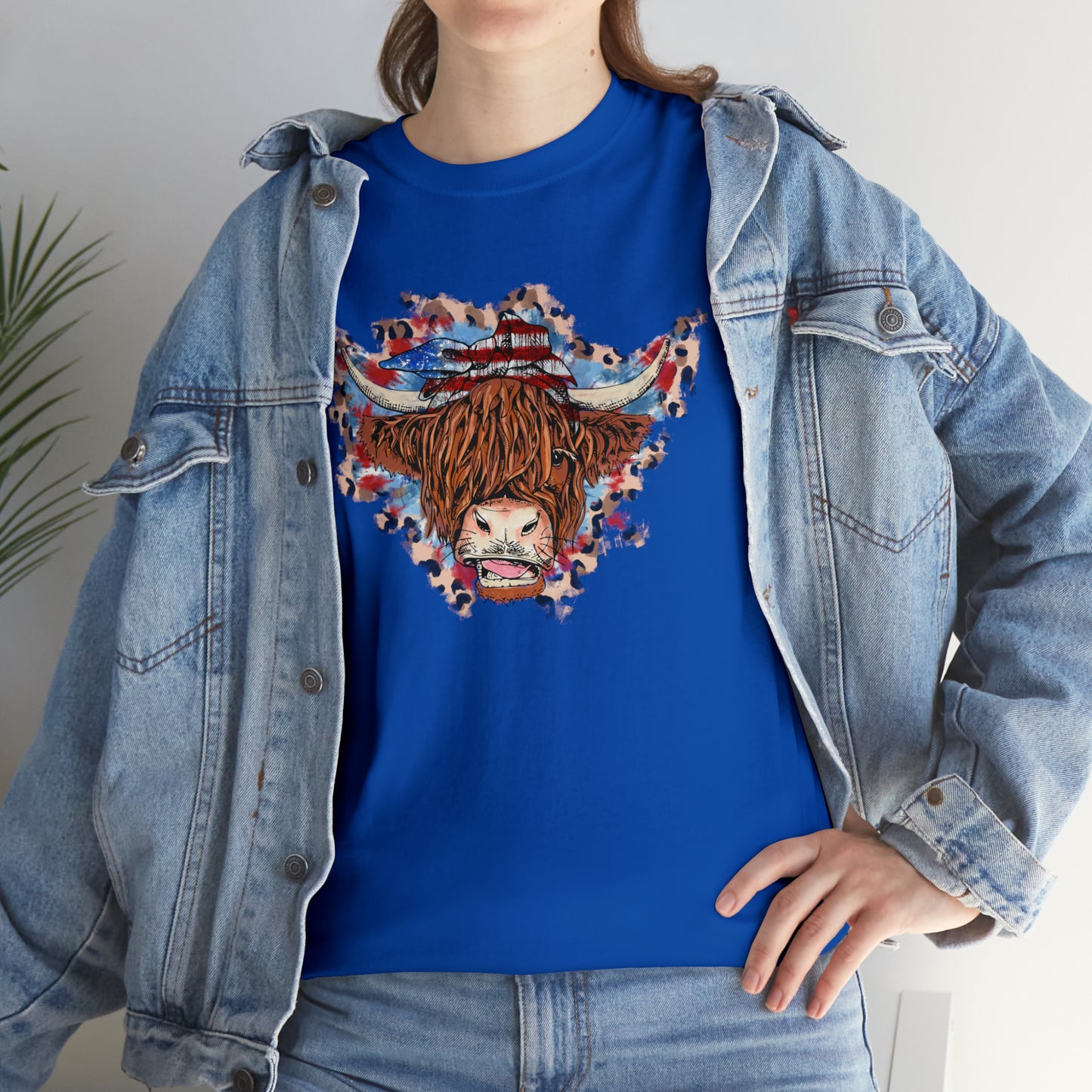 USA Highland Cow Patriotic Heavy Cotton Tee